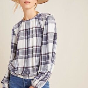Anthropologie Cloth & Stone Glacier Plaid Top